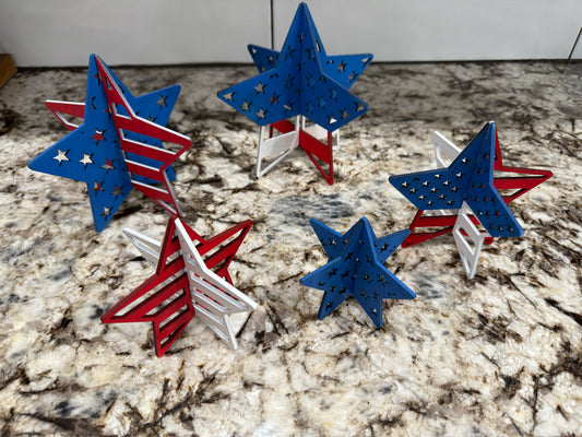 3D Red White and Blue Stars