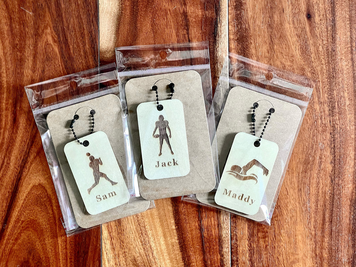 Beautiful Wooden American Football Player Laser Engraved Bag Tags