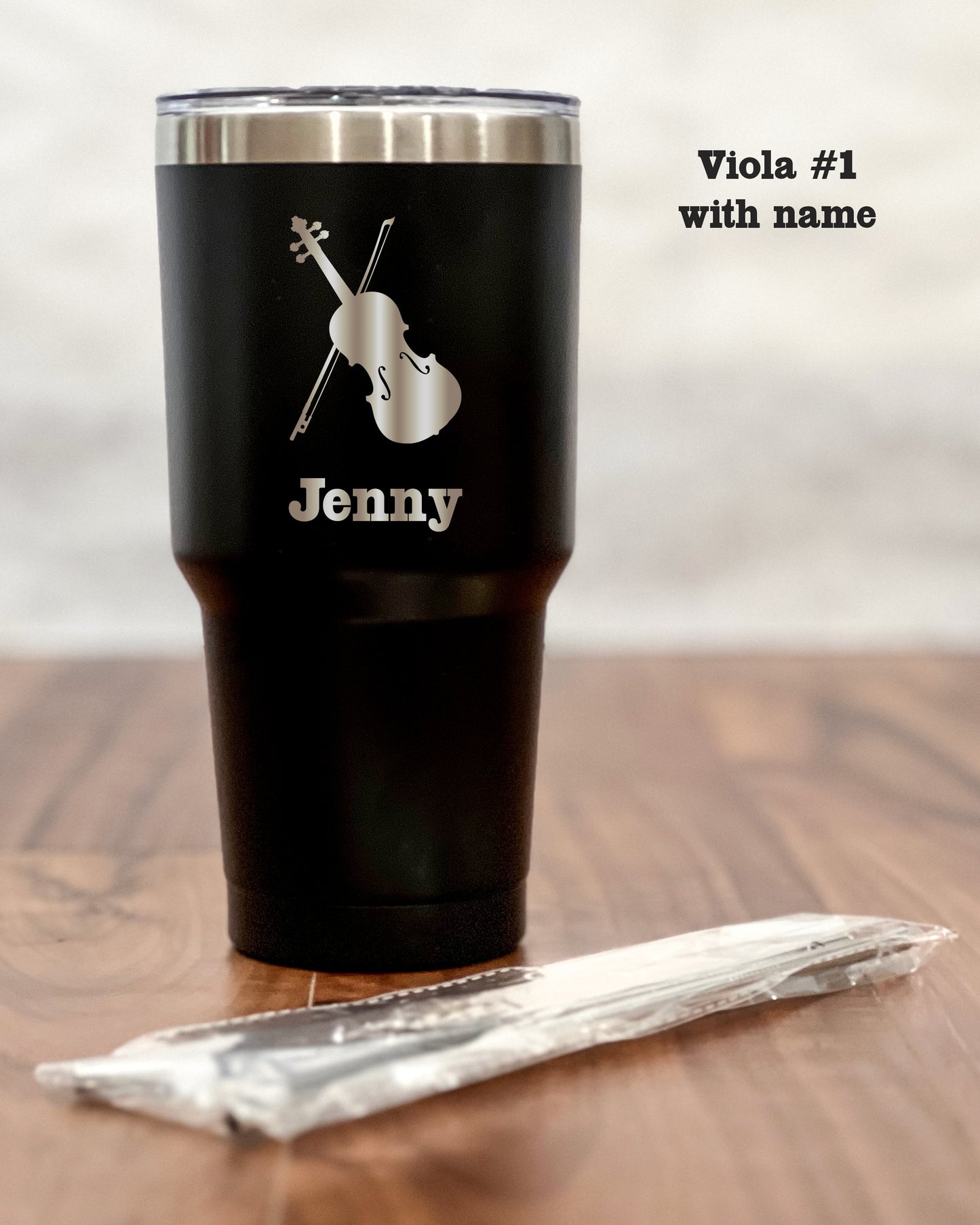 30 ounce Black Tumbler with engraved Viola