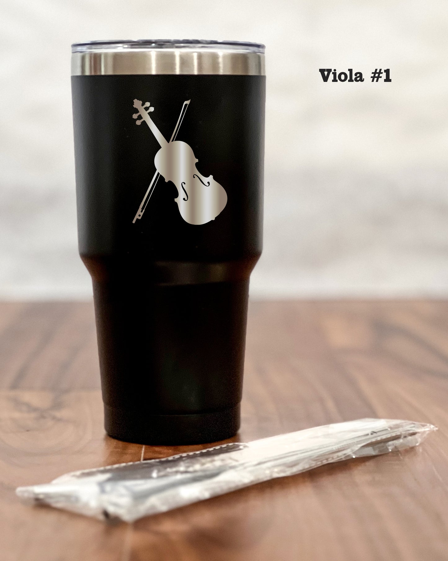 30 ounce Black Tumbler with engraved Viola