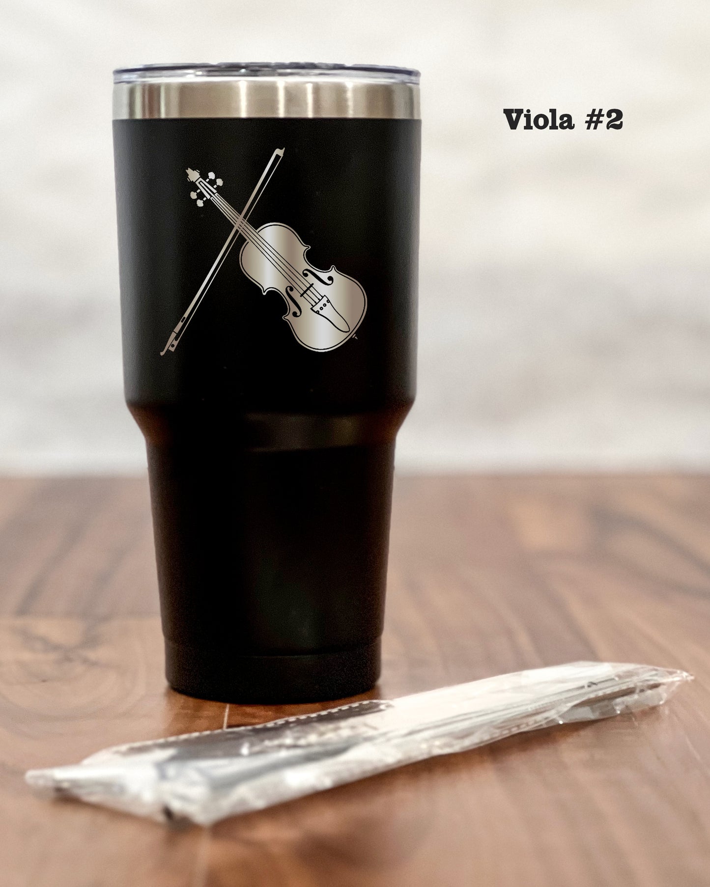 30 ounce Black Tumbler with engraved Viola