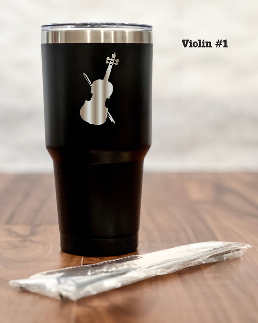 30 ounce Black Tumbler with engraved Violin