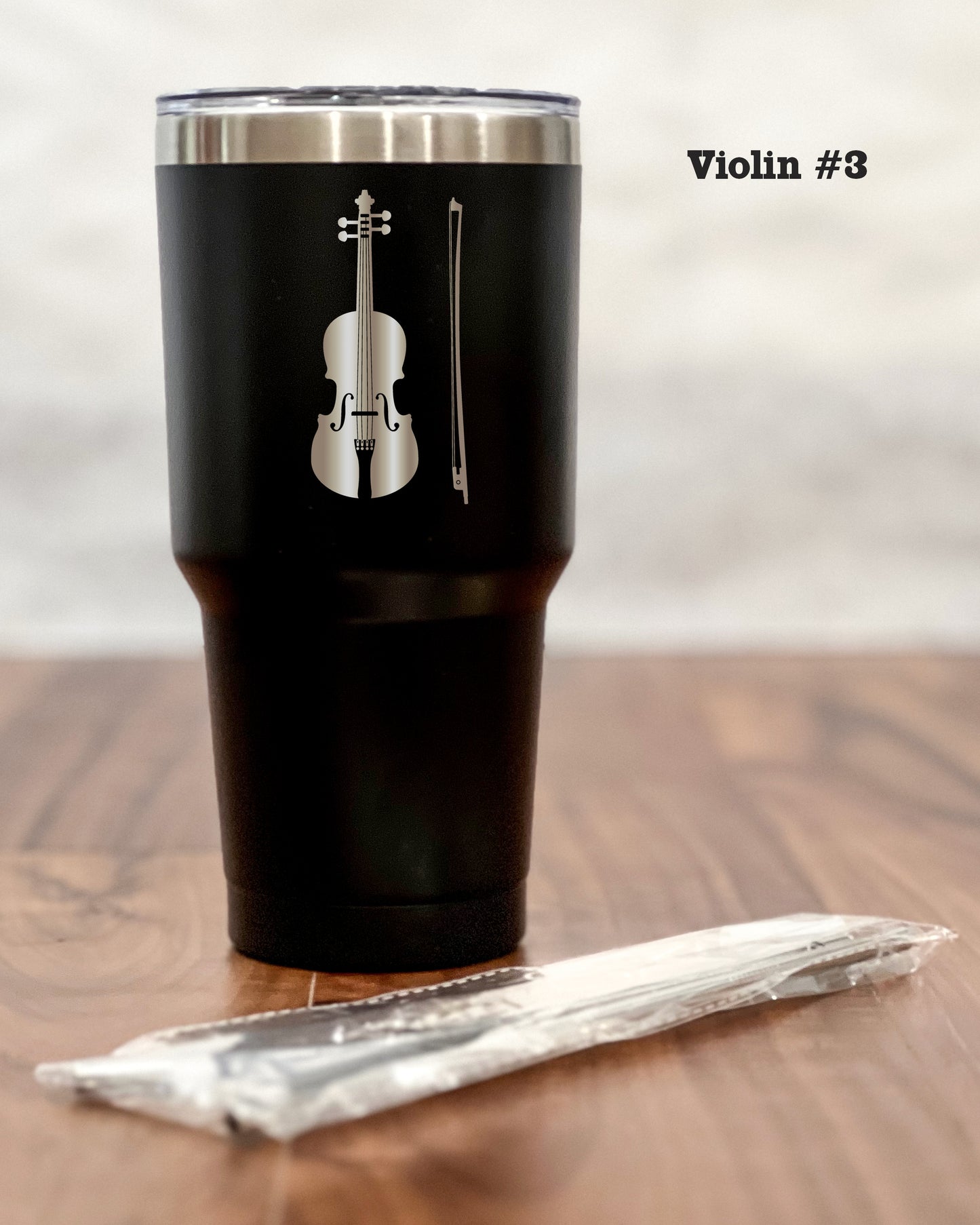 30 ounce Black Tumbler with engraved Violin
