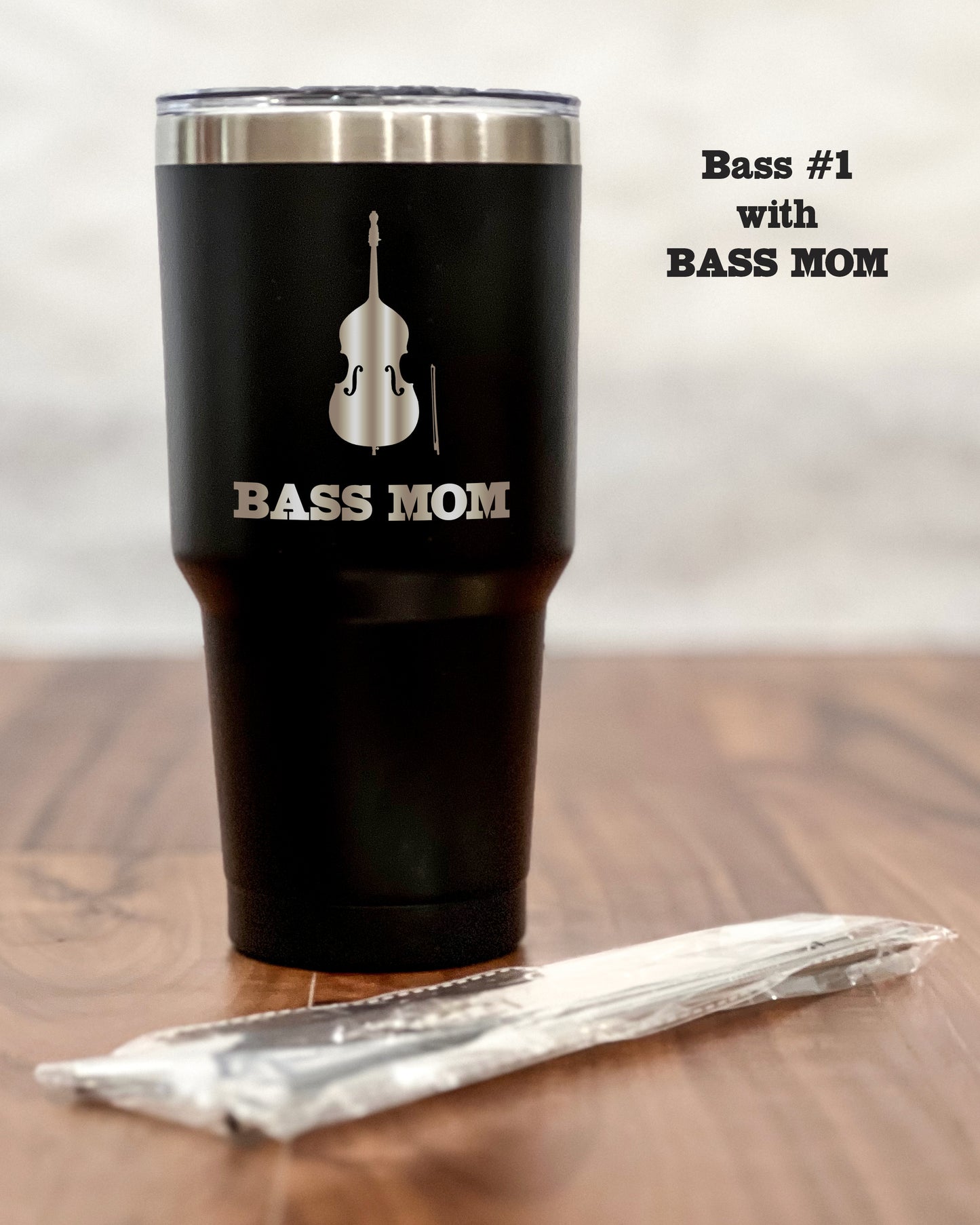 30 ounce Black Tumbler with engraved Bass