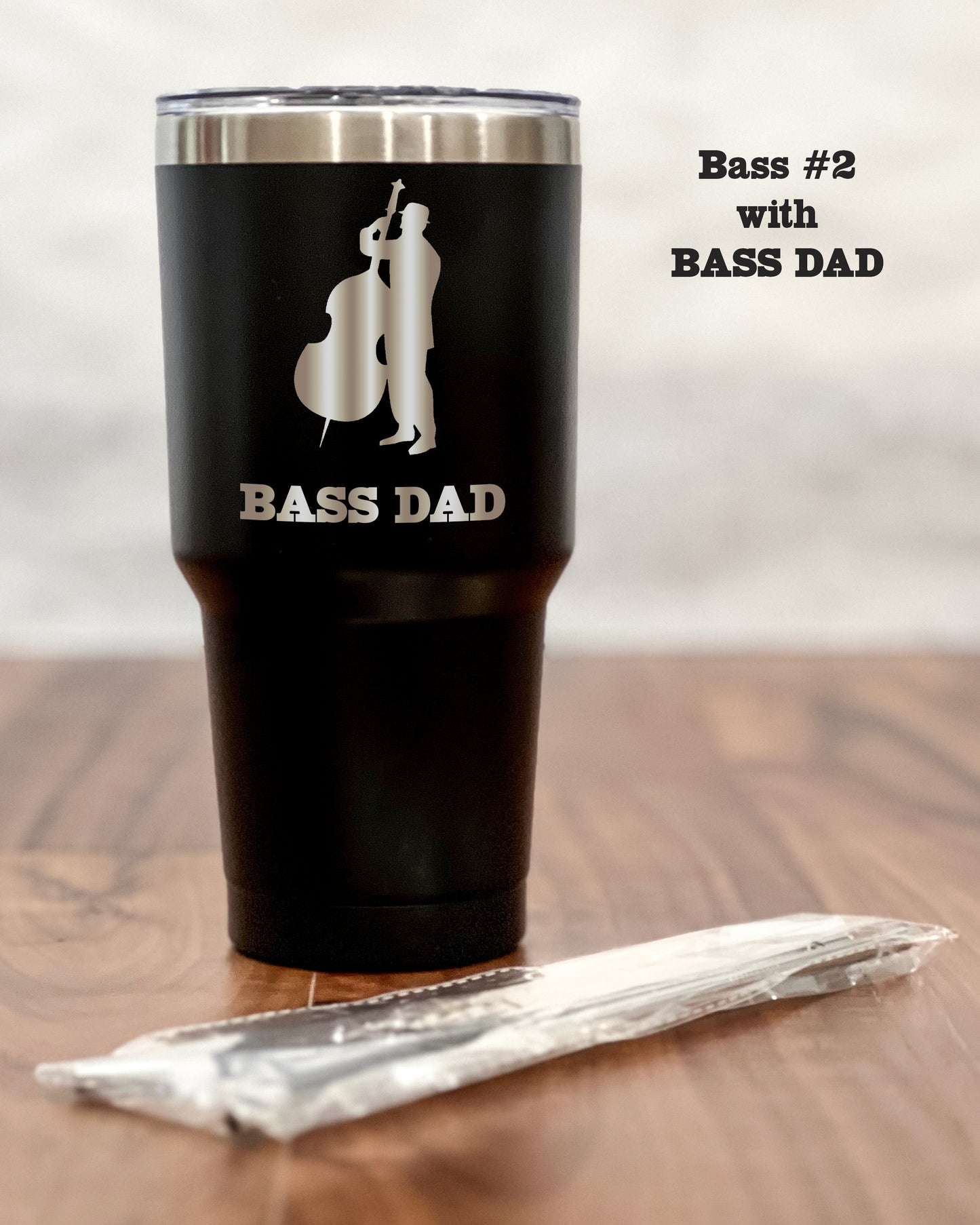 30 ounce Black Tumbler with engraved Bass