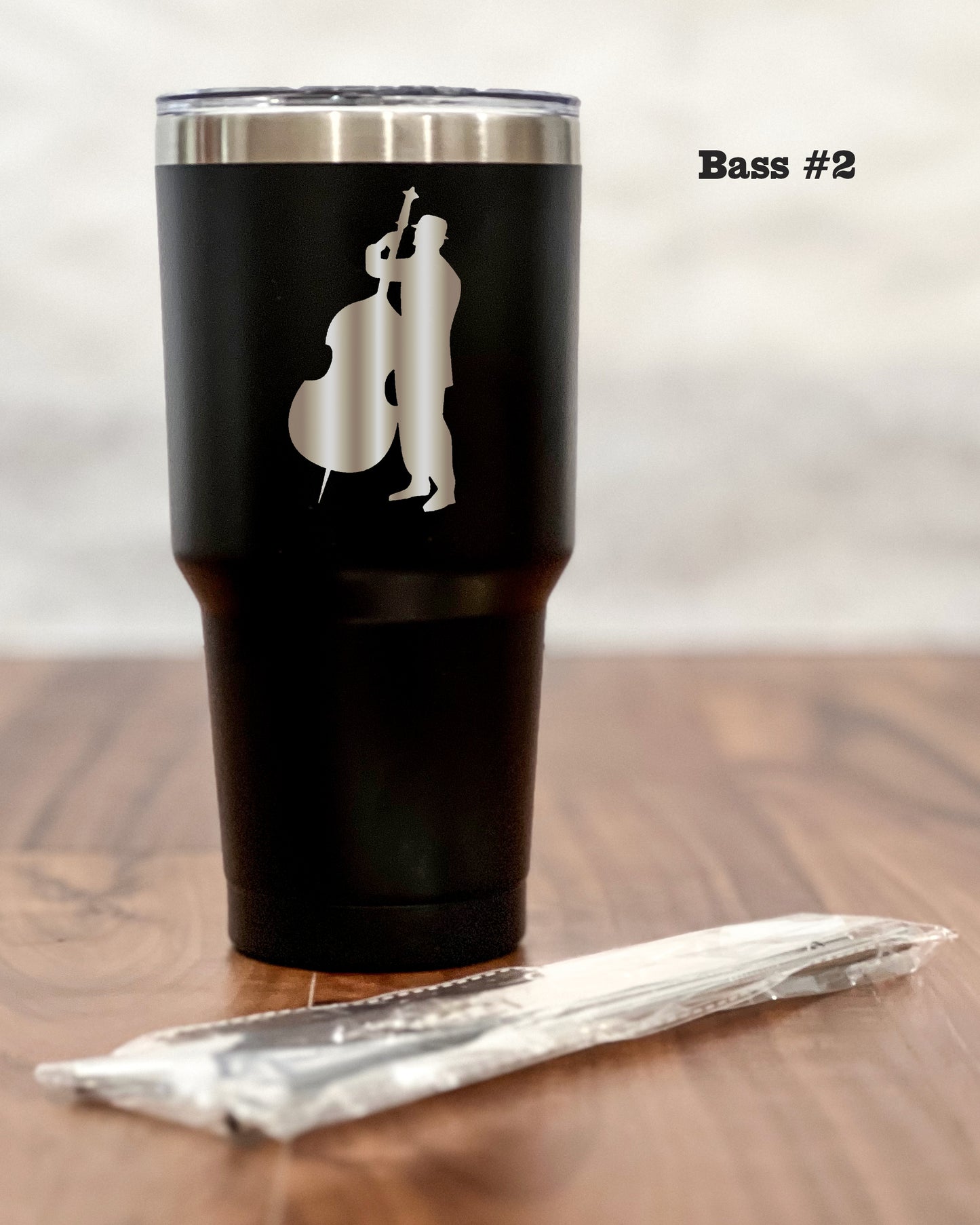 30 ounce Black Tumbler with engraved Bass