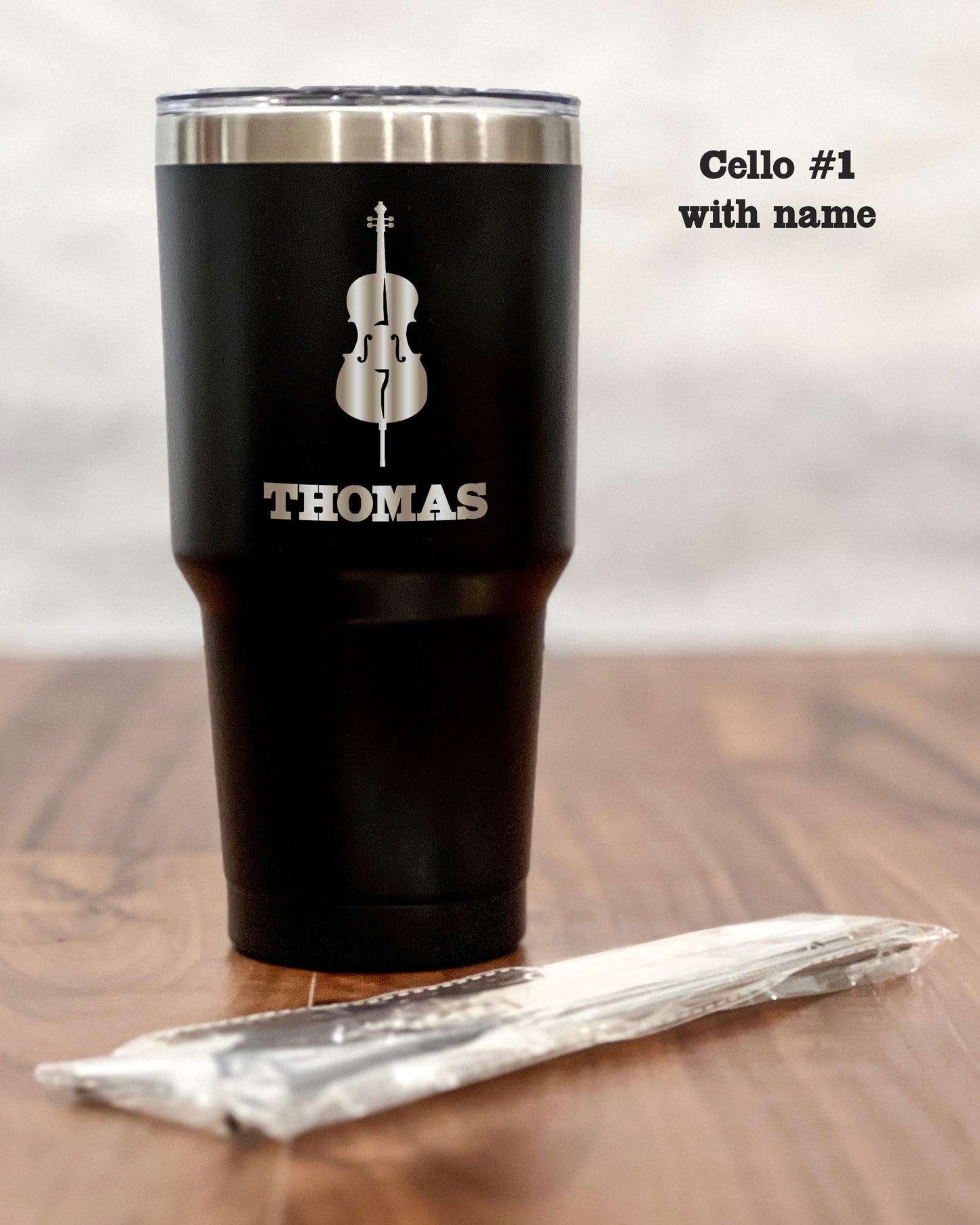 30 ounce Black Tumbler with engraved Cello