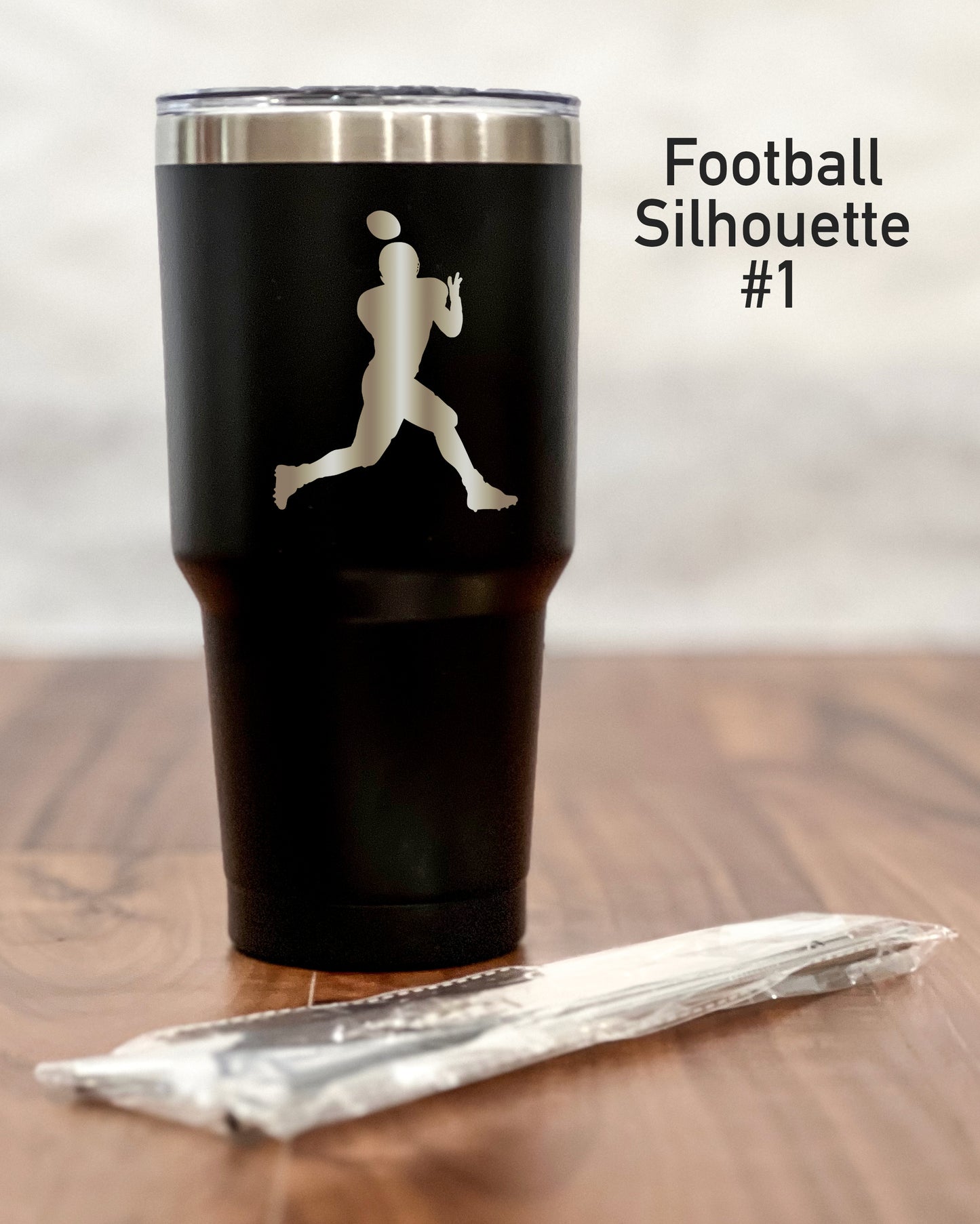 30 ounce Black Tumbler with football player silhouette