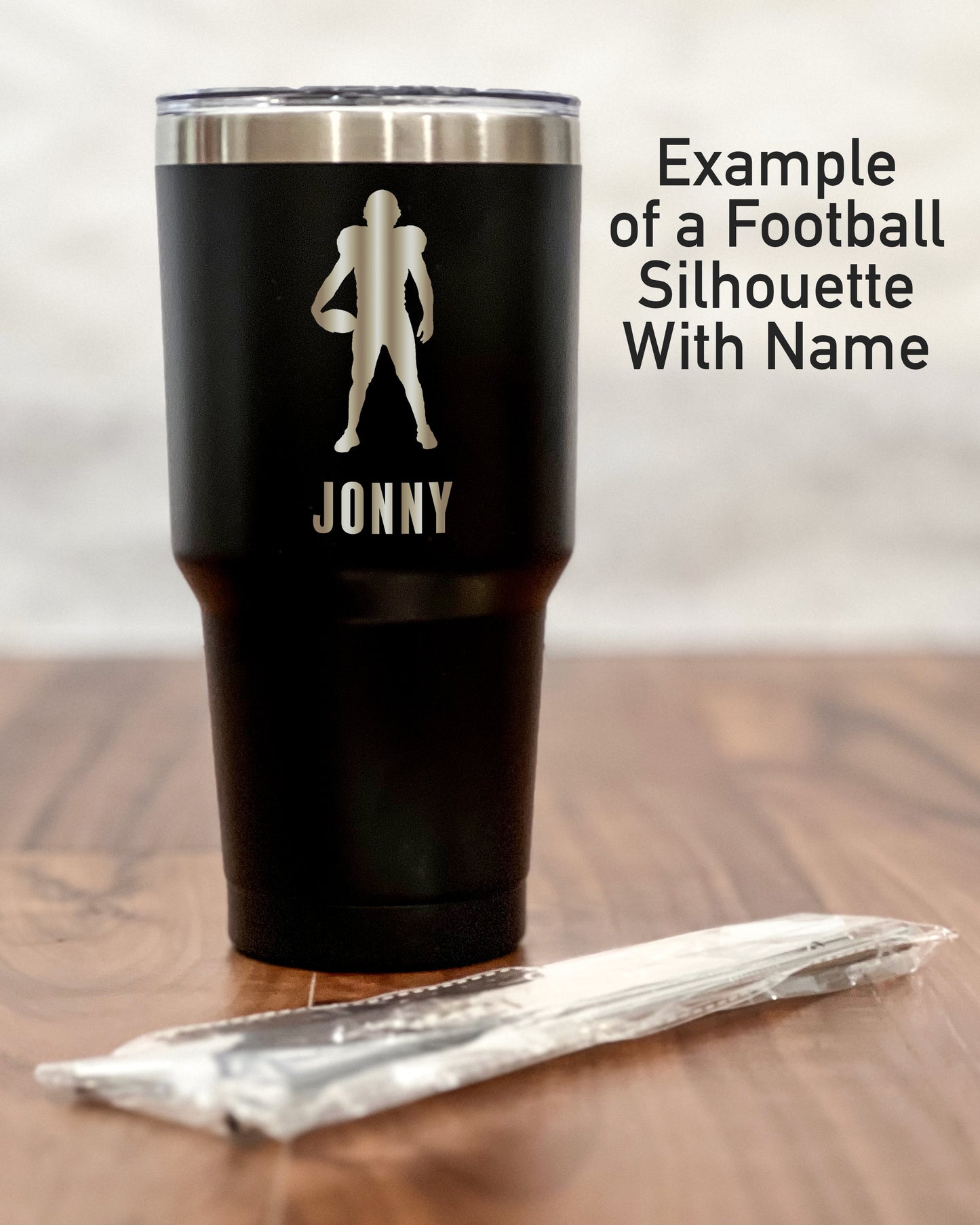 30 ounce Black Tumbler with football player silhouette