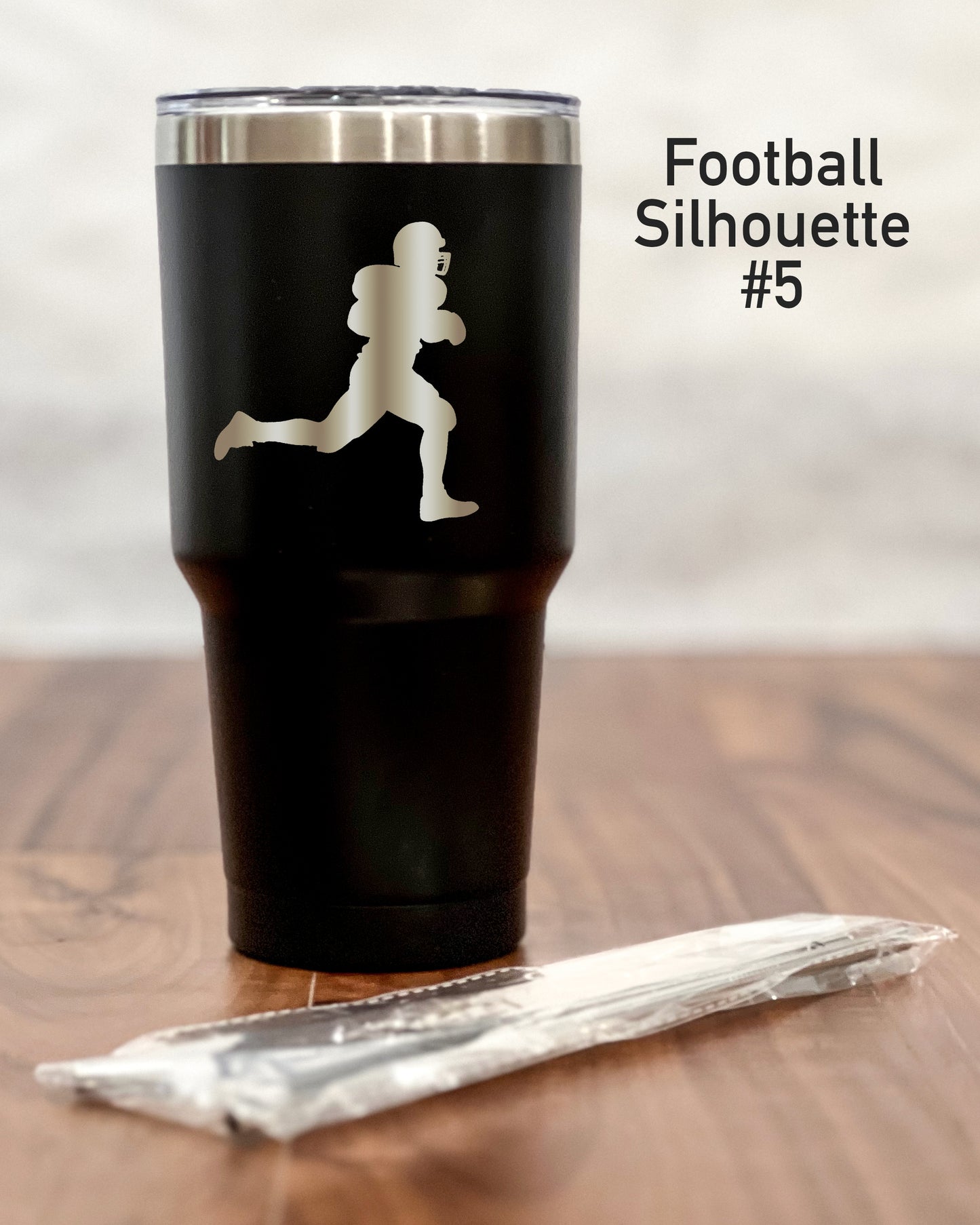 30 ounce Black Tumbler with football player silhouette