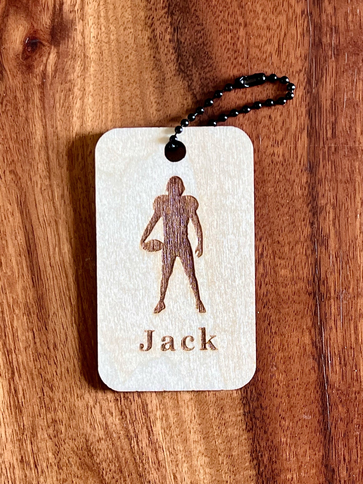 Beautiful Wooden American Football Player Laser Engraved Bag Tags