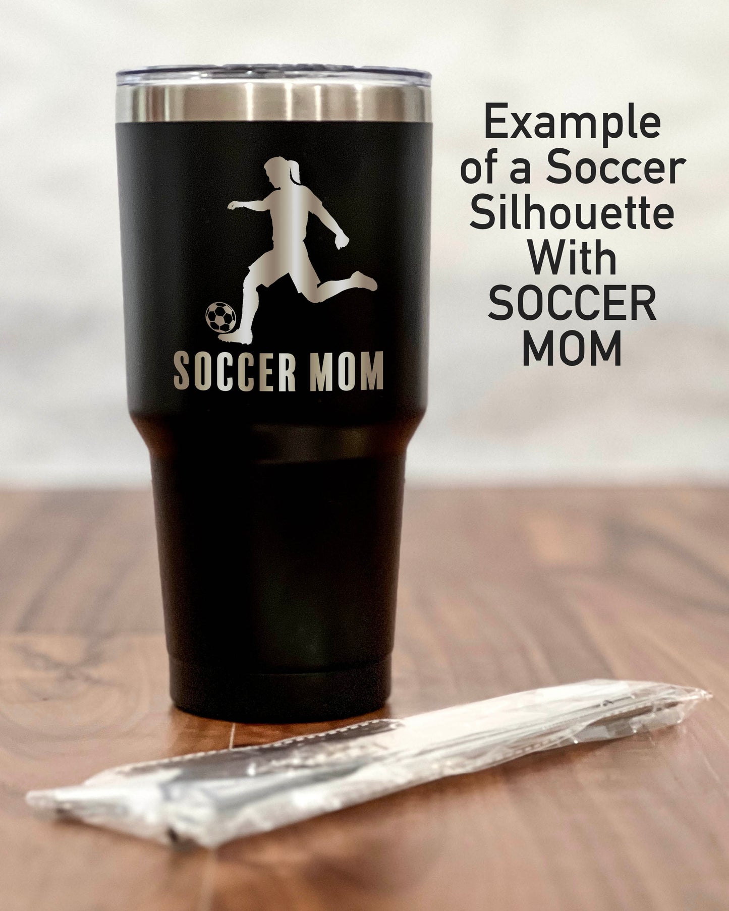 30 ounce Black Tumbler with a Soccer player silhouette