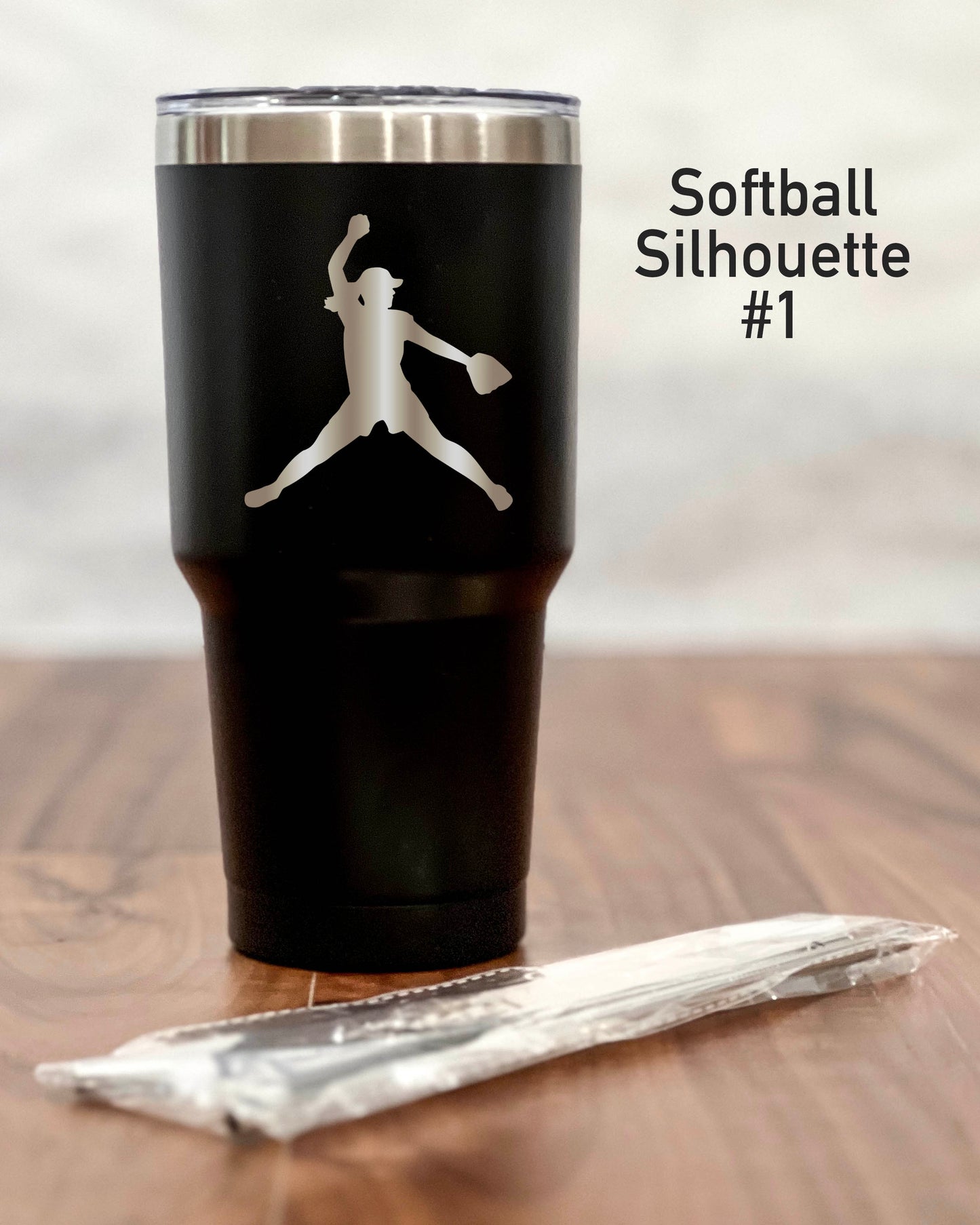 30 ounce Black Tumbler with Softball player silhouette