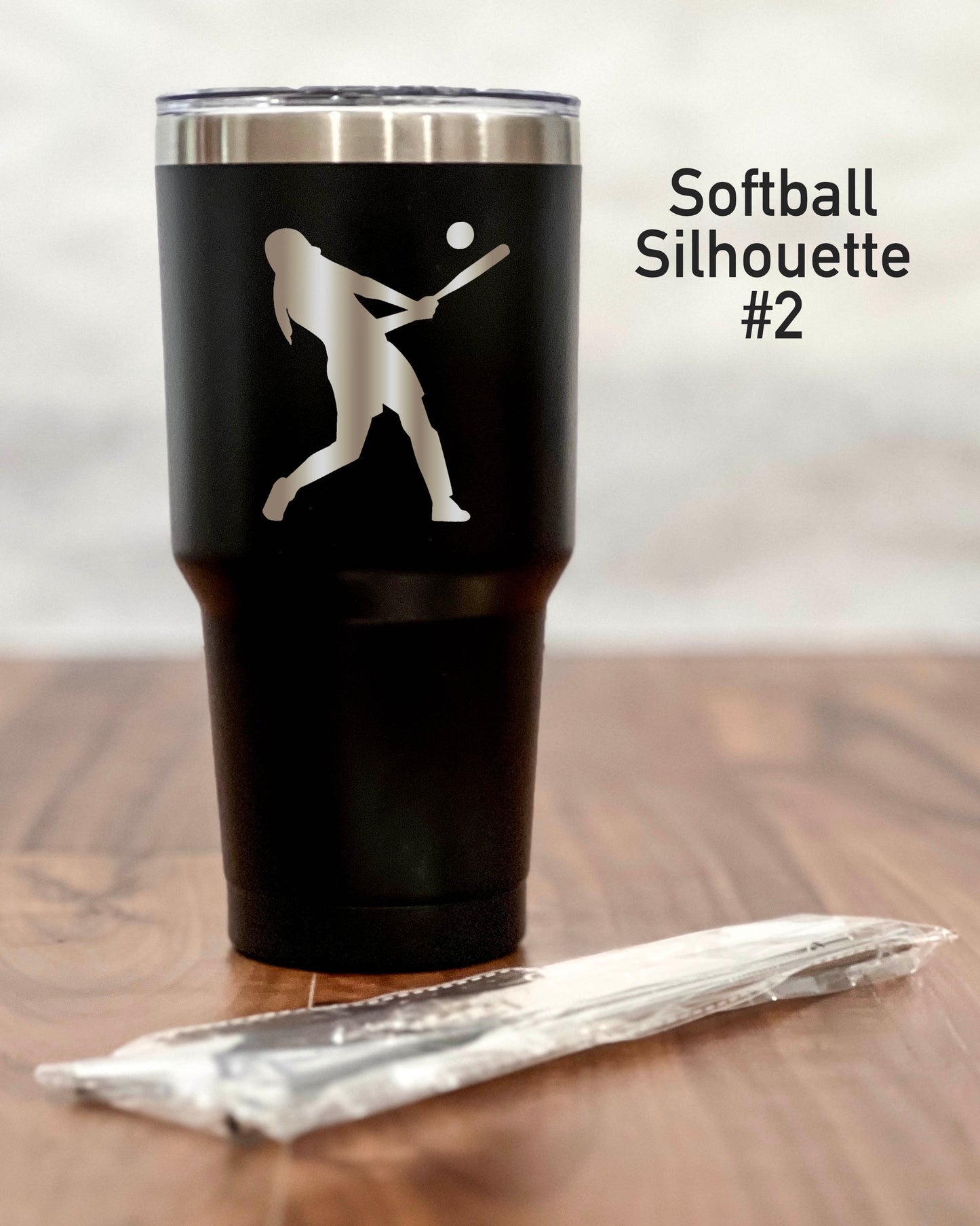 30 ounce Black Tumbler with Softball player silhouette