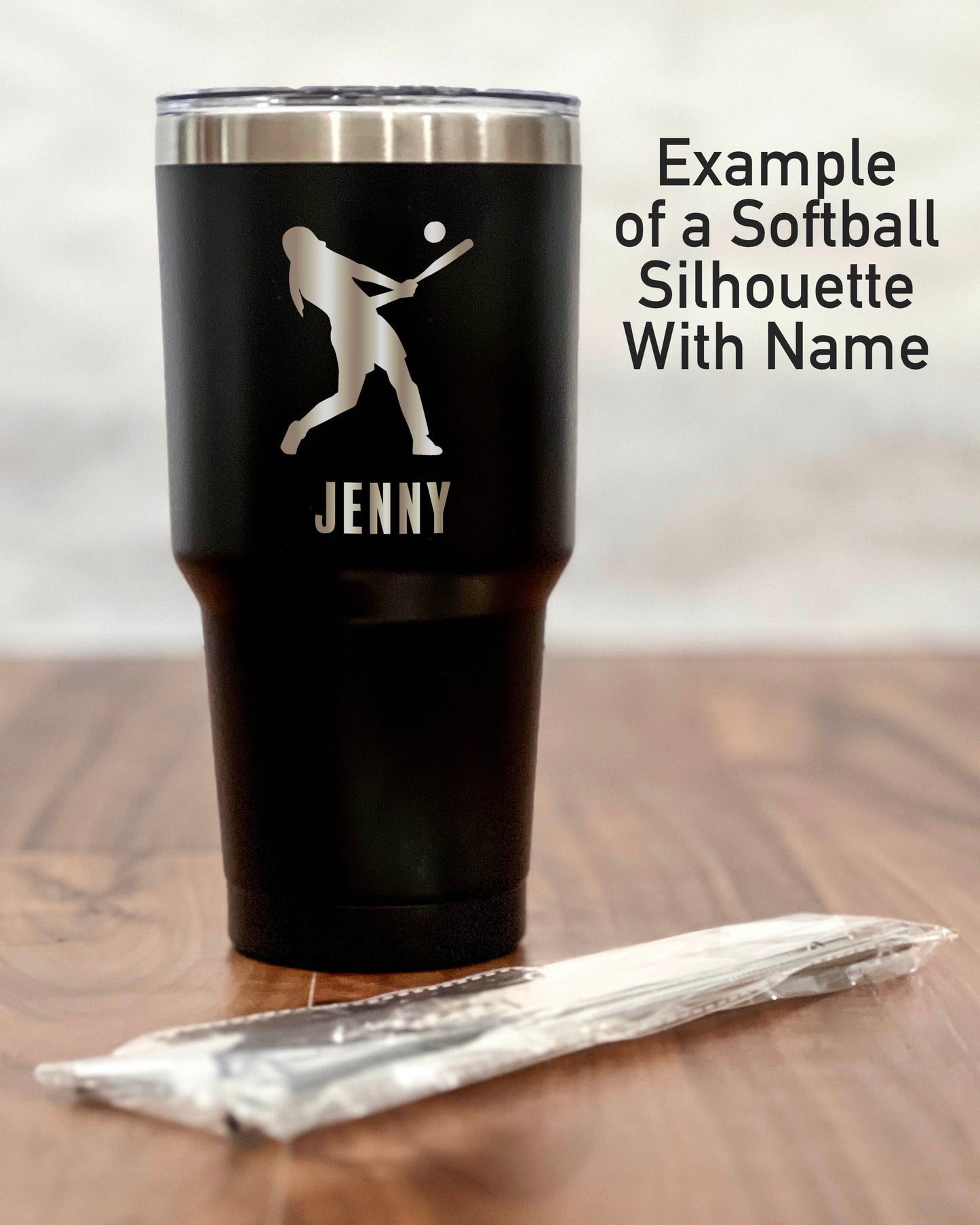 30 ounce Black Tumbler with Softball player silhouette
