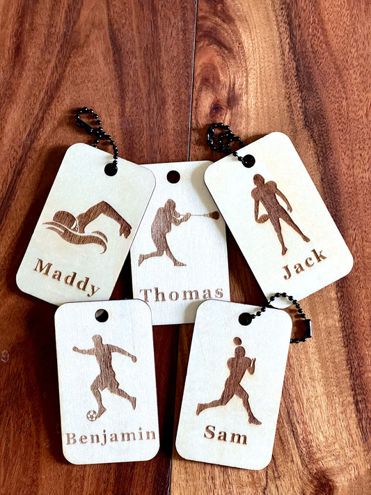 Beautiful Wooden Sports Laser Engraved Bag Tags