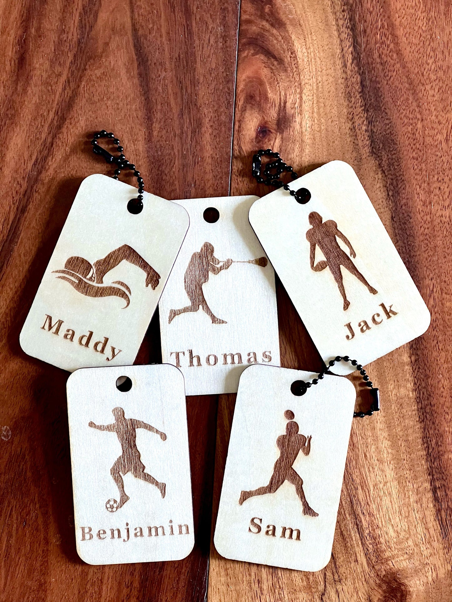 Beautiful Wooden American Football Player Laser Engraved Bag Tags
