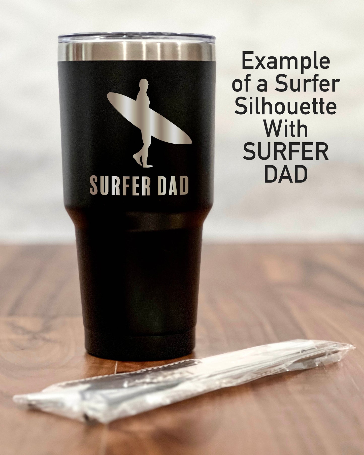 30 ounce Black Tumbler with Surfer silhouette