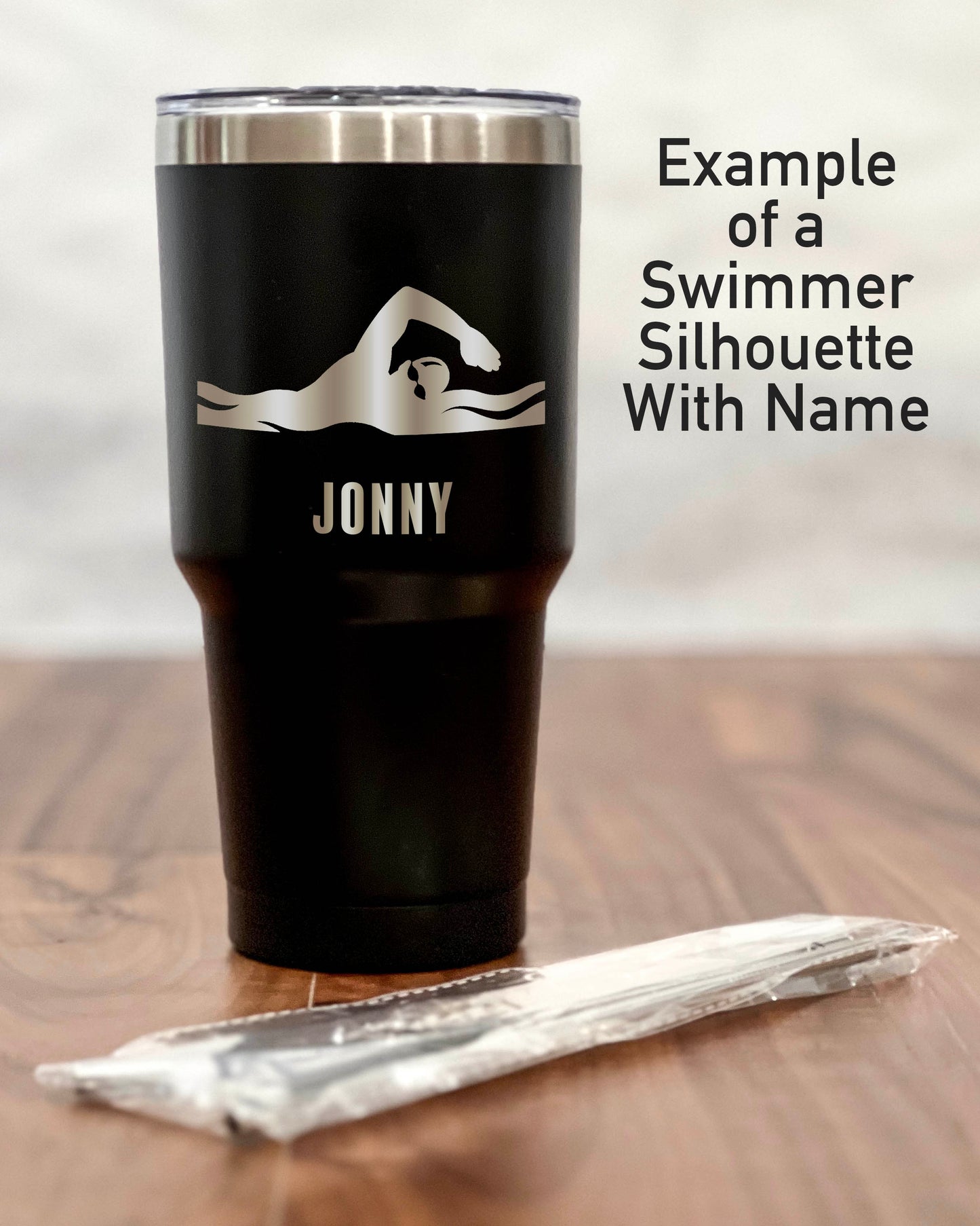 30 ounce Black Tumbler with Swimmer silhouette