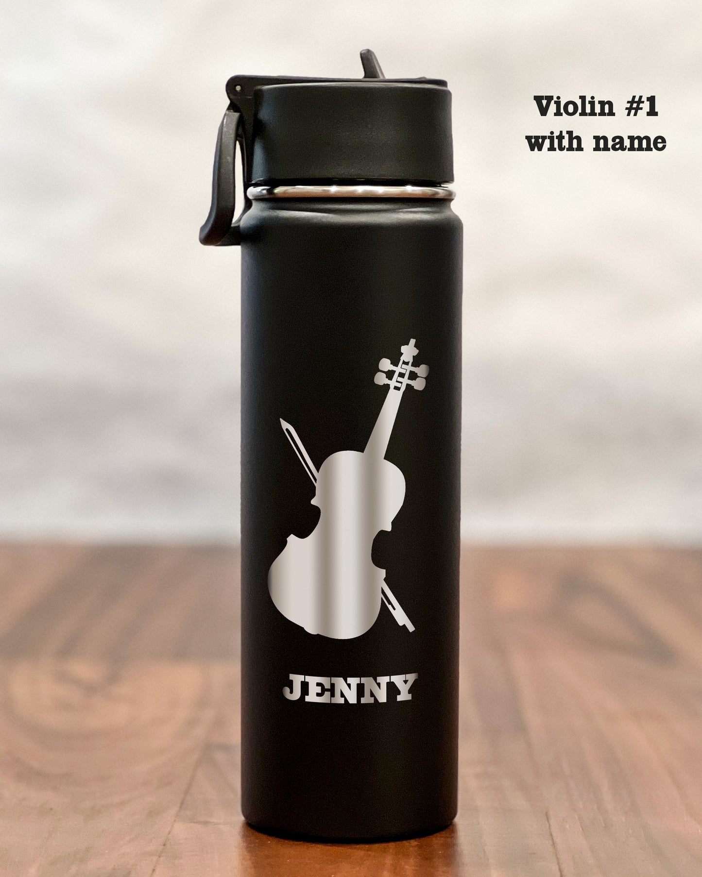 24 ounce Water Bottle with engraved Violin