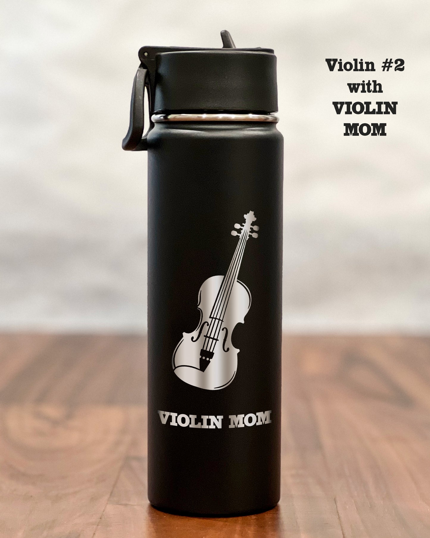 24 ounce Water Bottle with engraved Violin