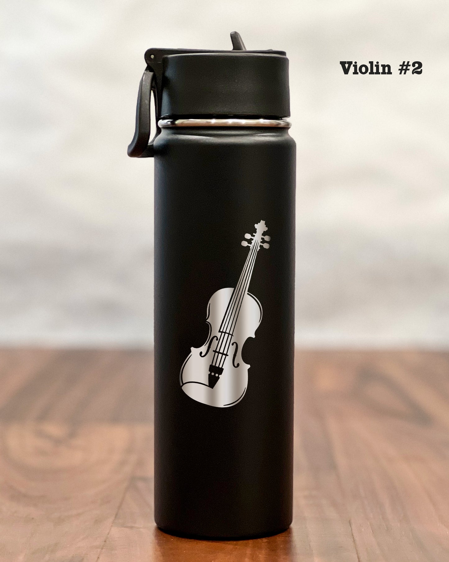 24 ounce Water Bottle with engraved Violin