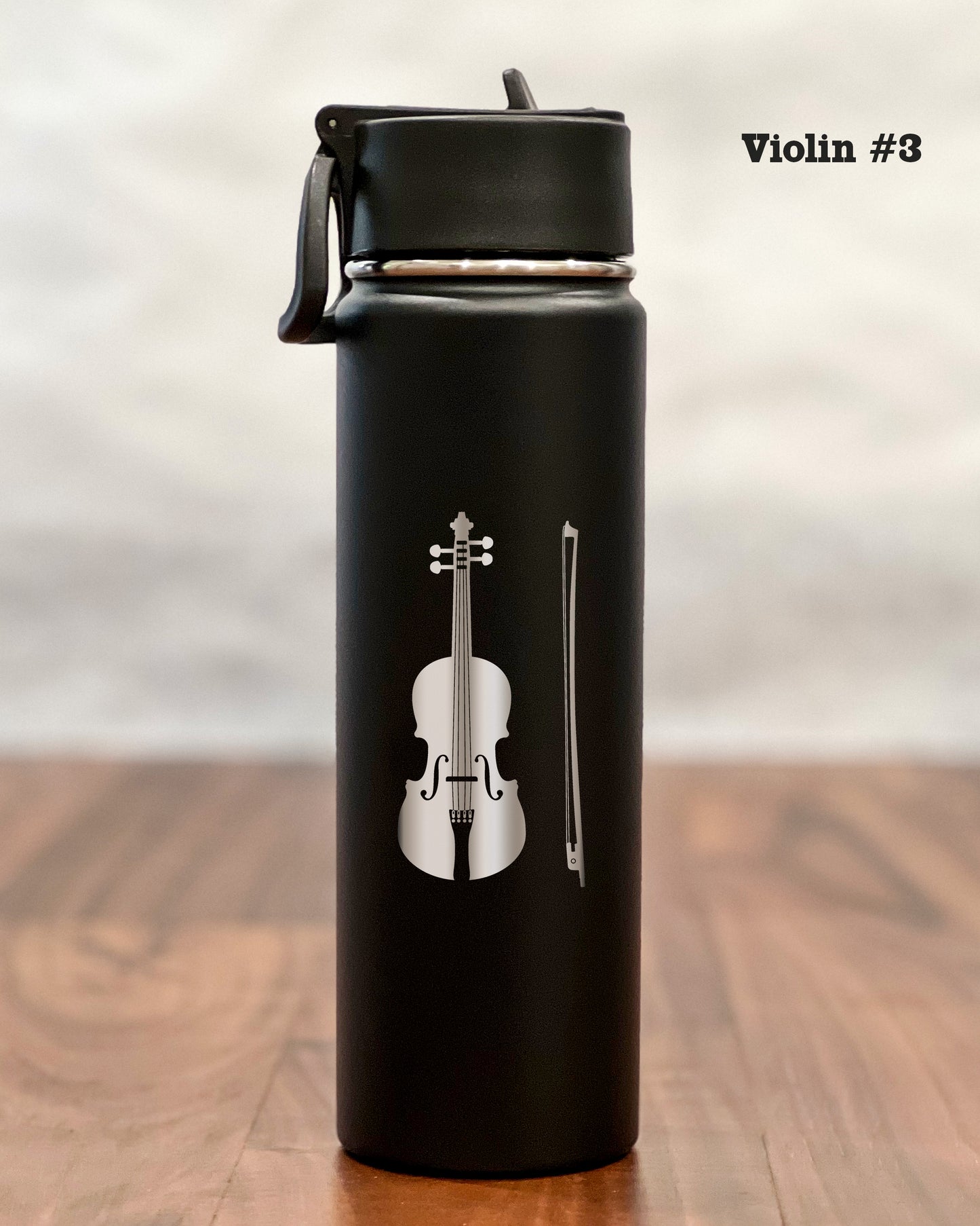 24 ounce Water Bottle with engraved Violin