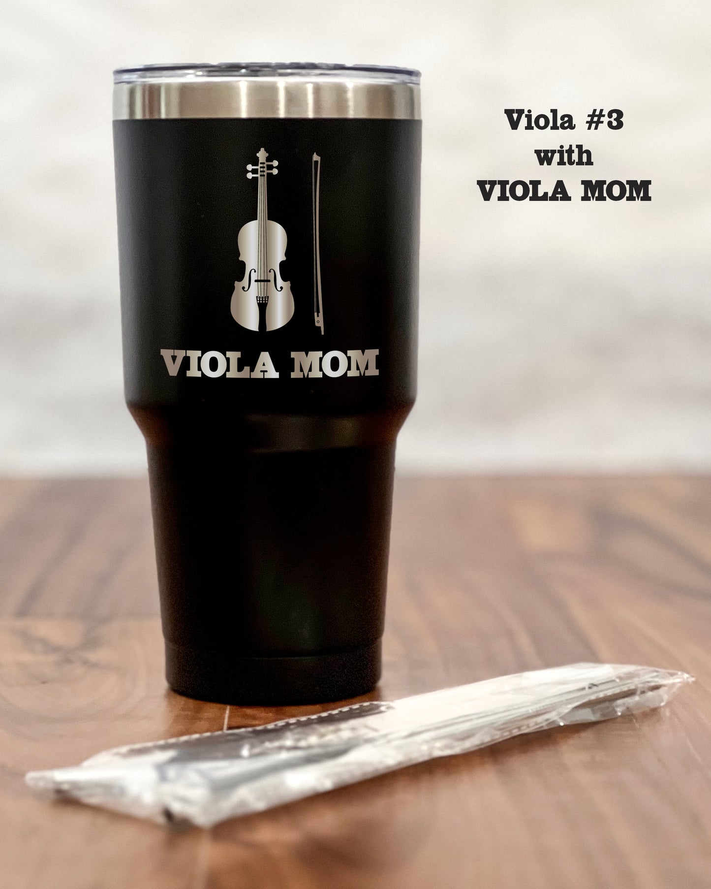 30 ounce Black Tumbler with engraved Viola