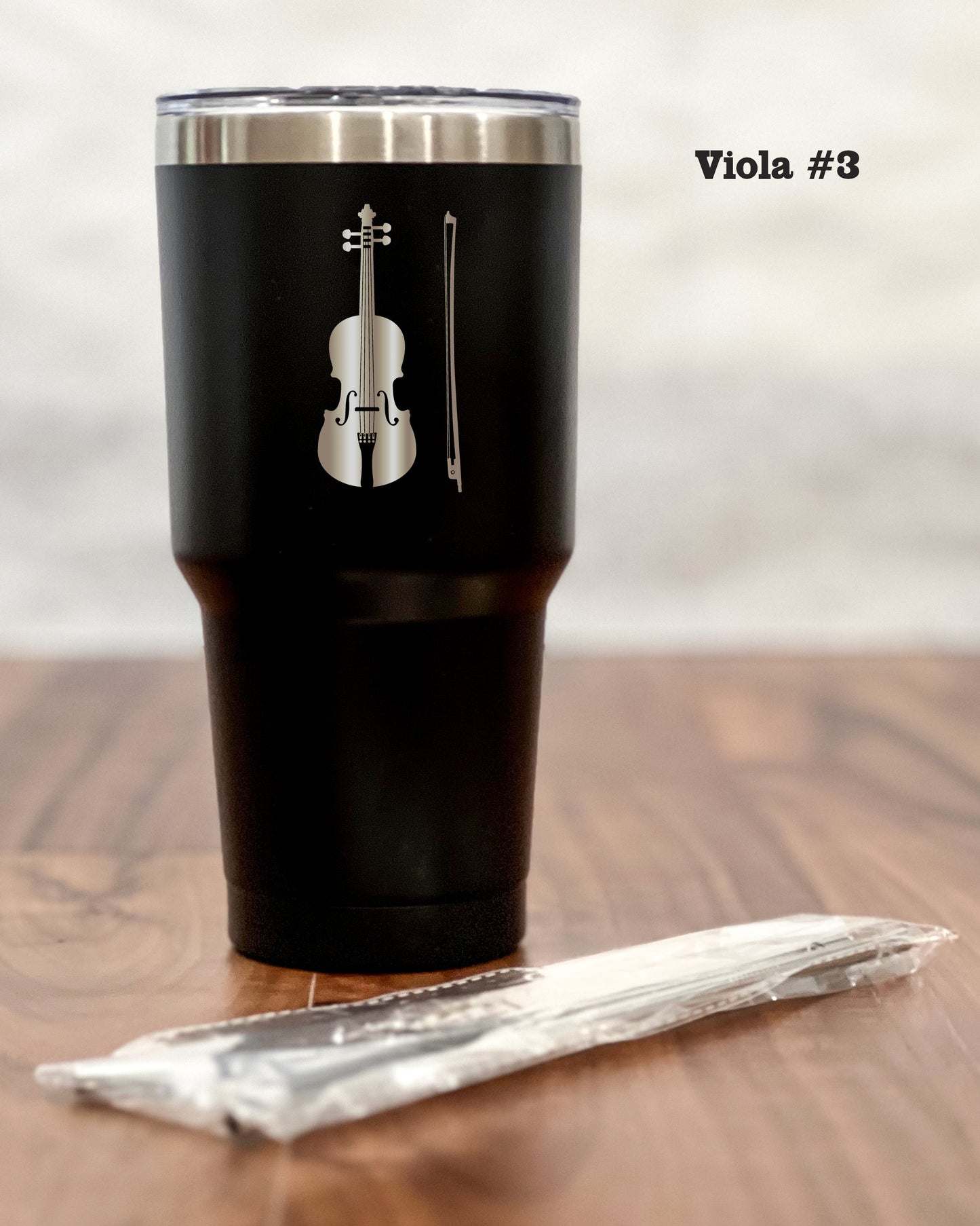 30 ounce Black Tumbler with engraved Viola