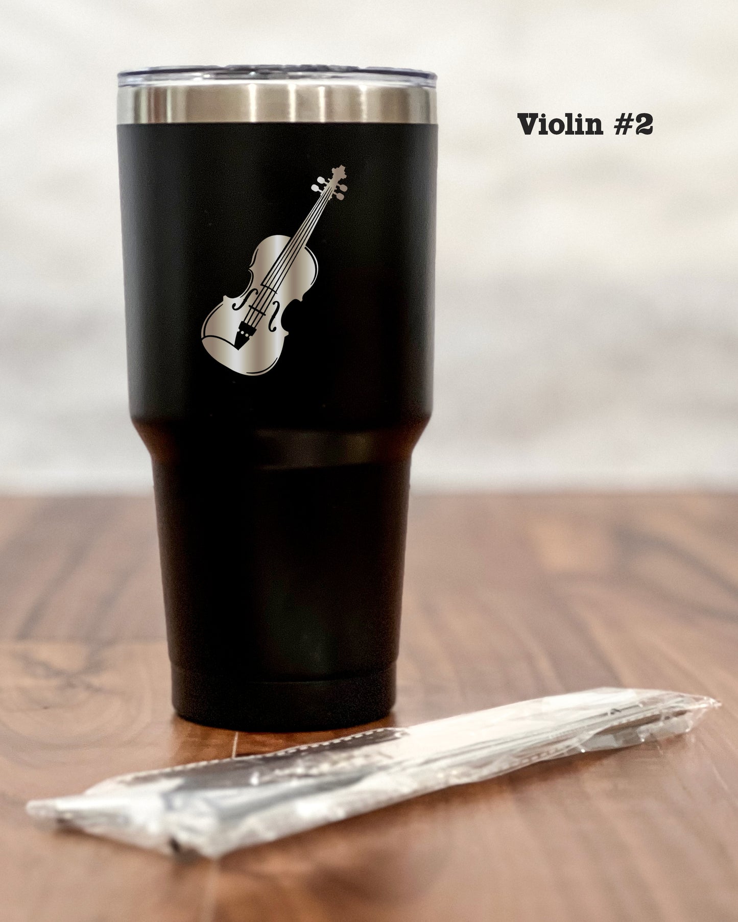 30 ounce Black Tumbler with engraved Violin