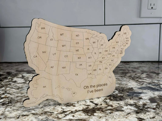"oh the places I've been" USA map with name Wall Sign