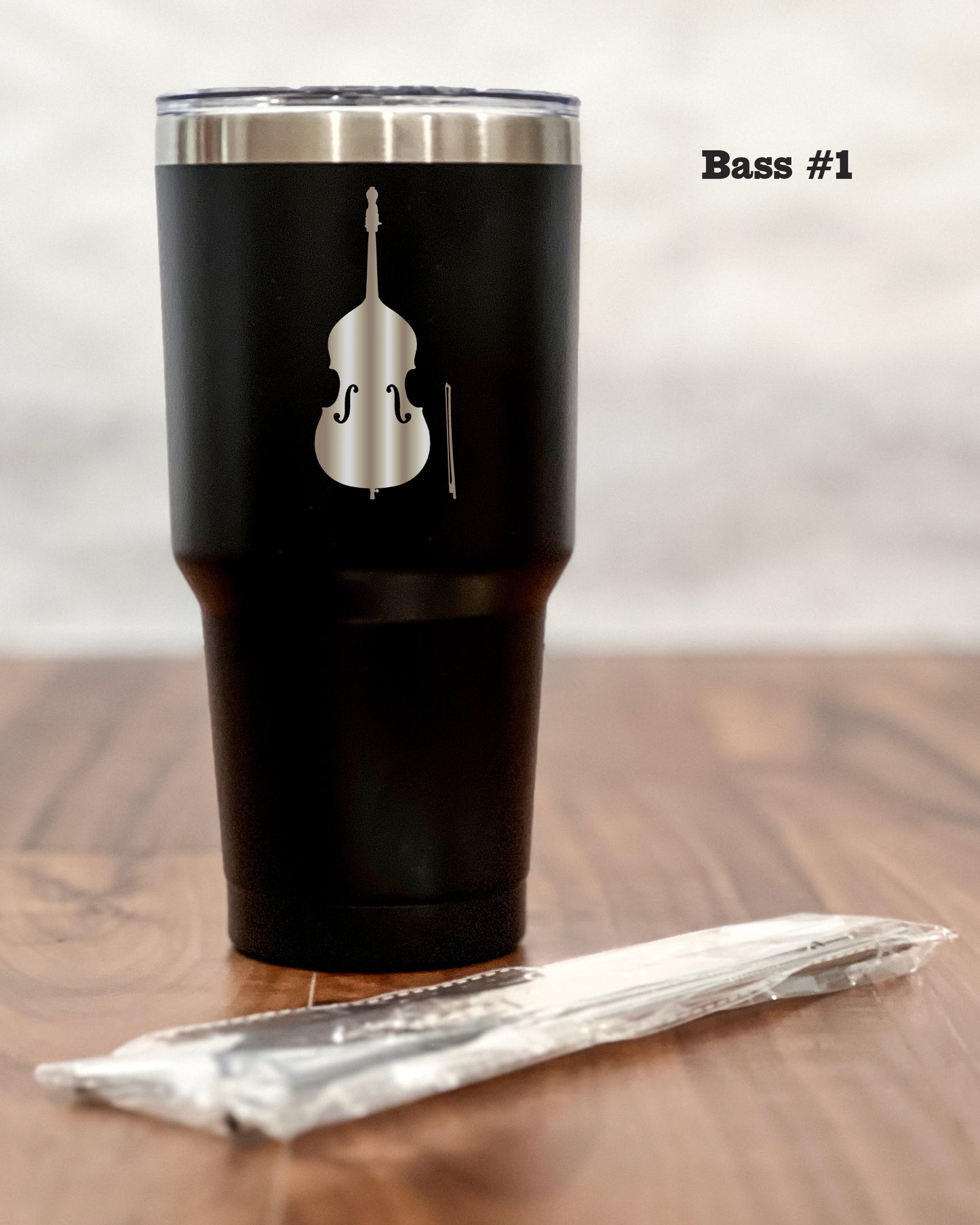 30 ounce Black Tumbler with engraved Bass