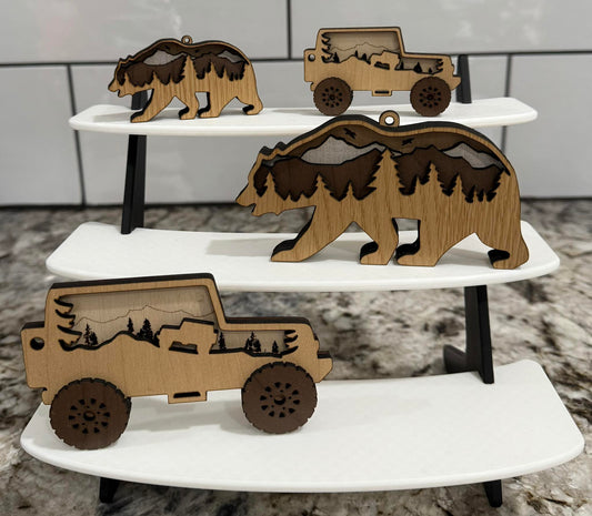 Bear and Jeep Ornaments or Keychains