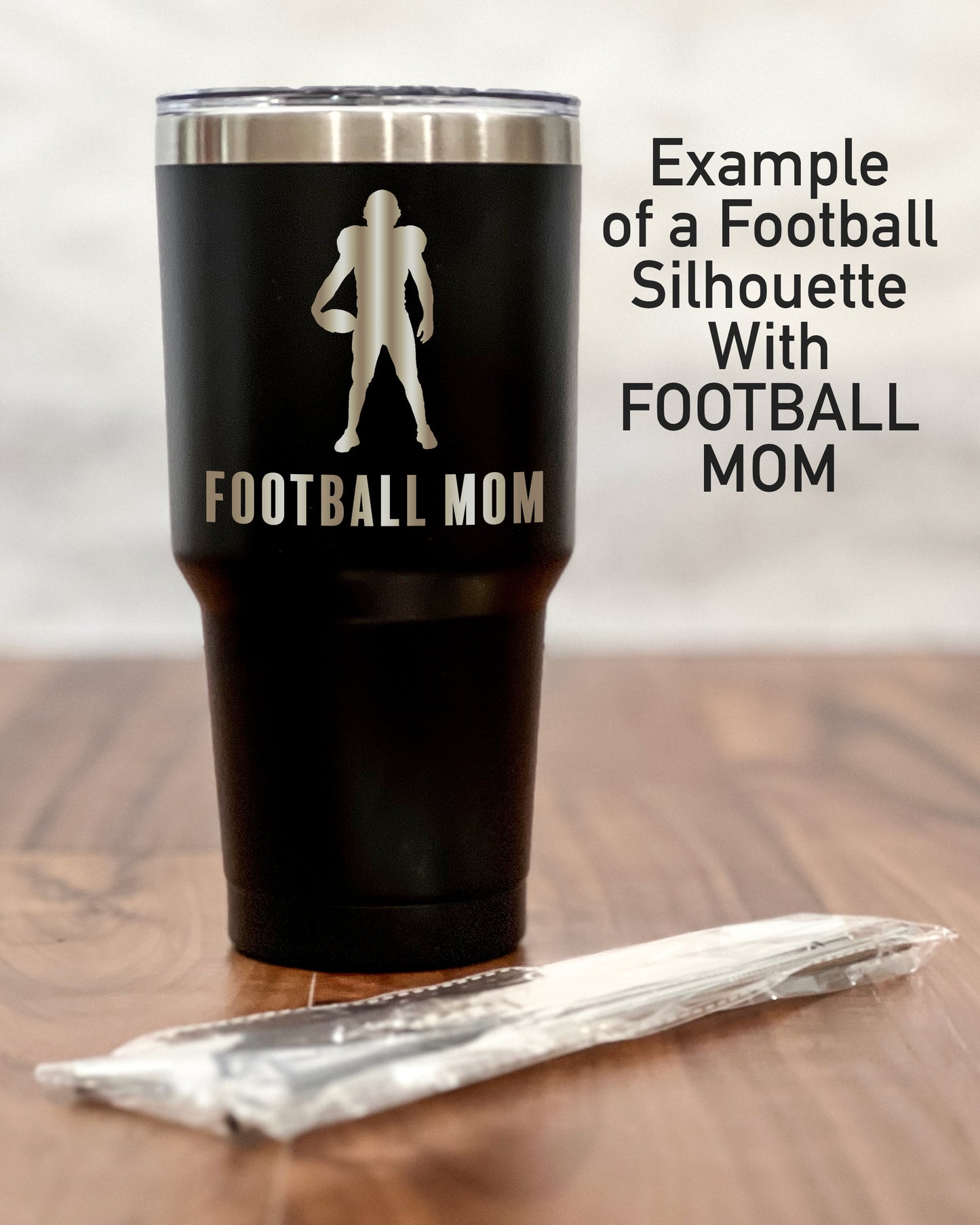 30 ounce Black Tumbler with football player silhouette