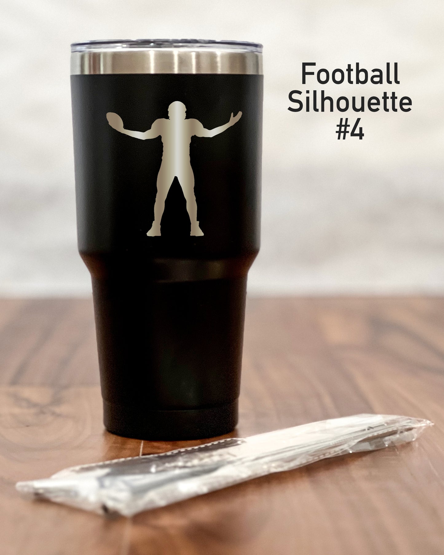 30 ounce Black Tumbler with football player silhouette