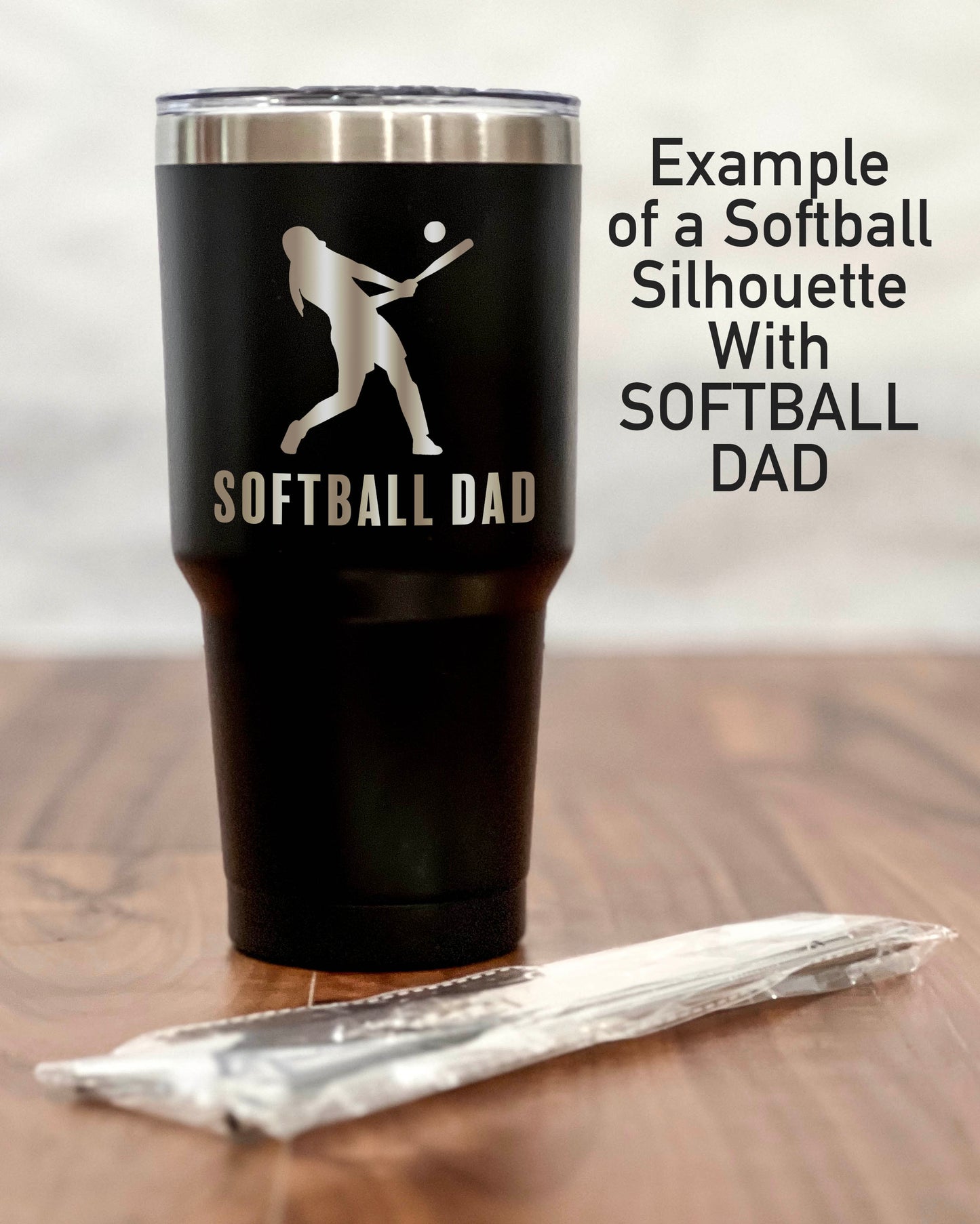 30 ounce Black Tumbler with Softball player silhouette