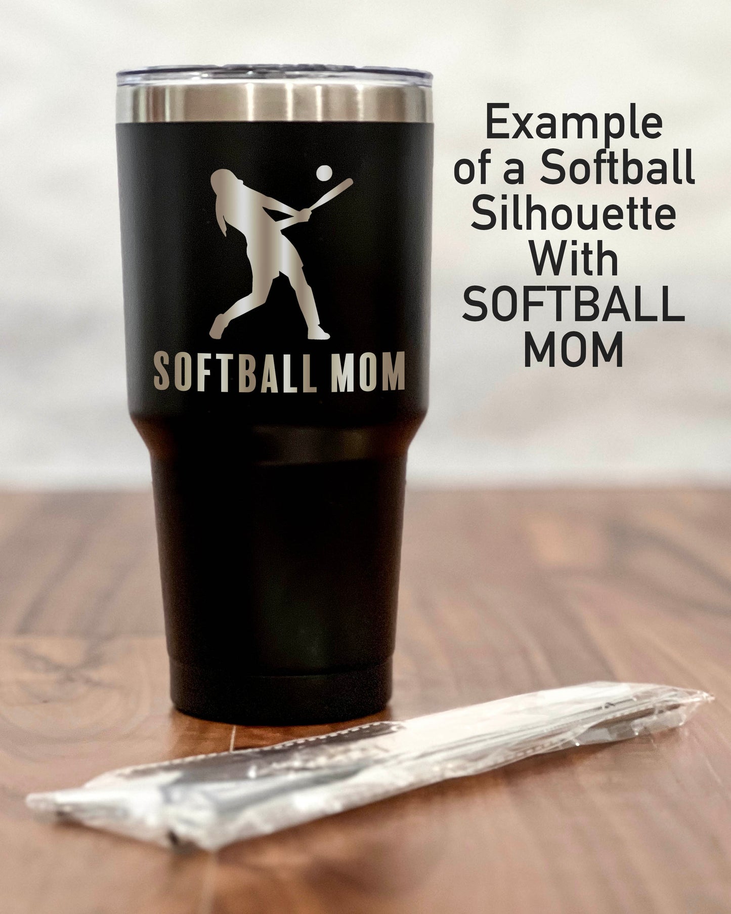 30 ounce Black Tumbler with Softball player silhouette