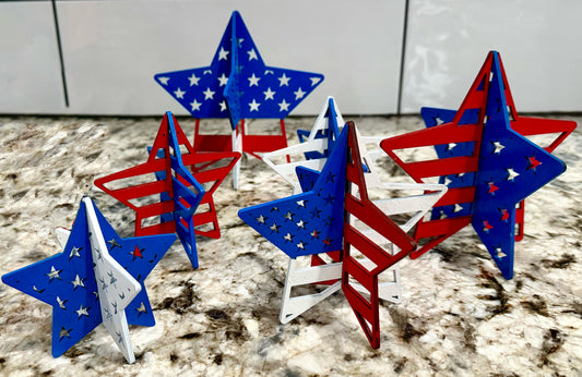 3D Red White and Blue Stars
