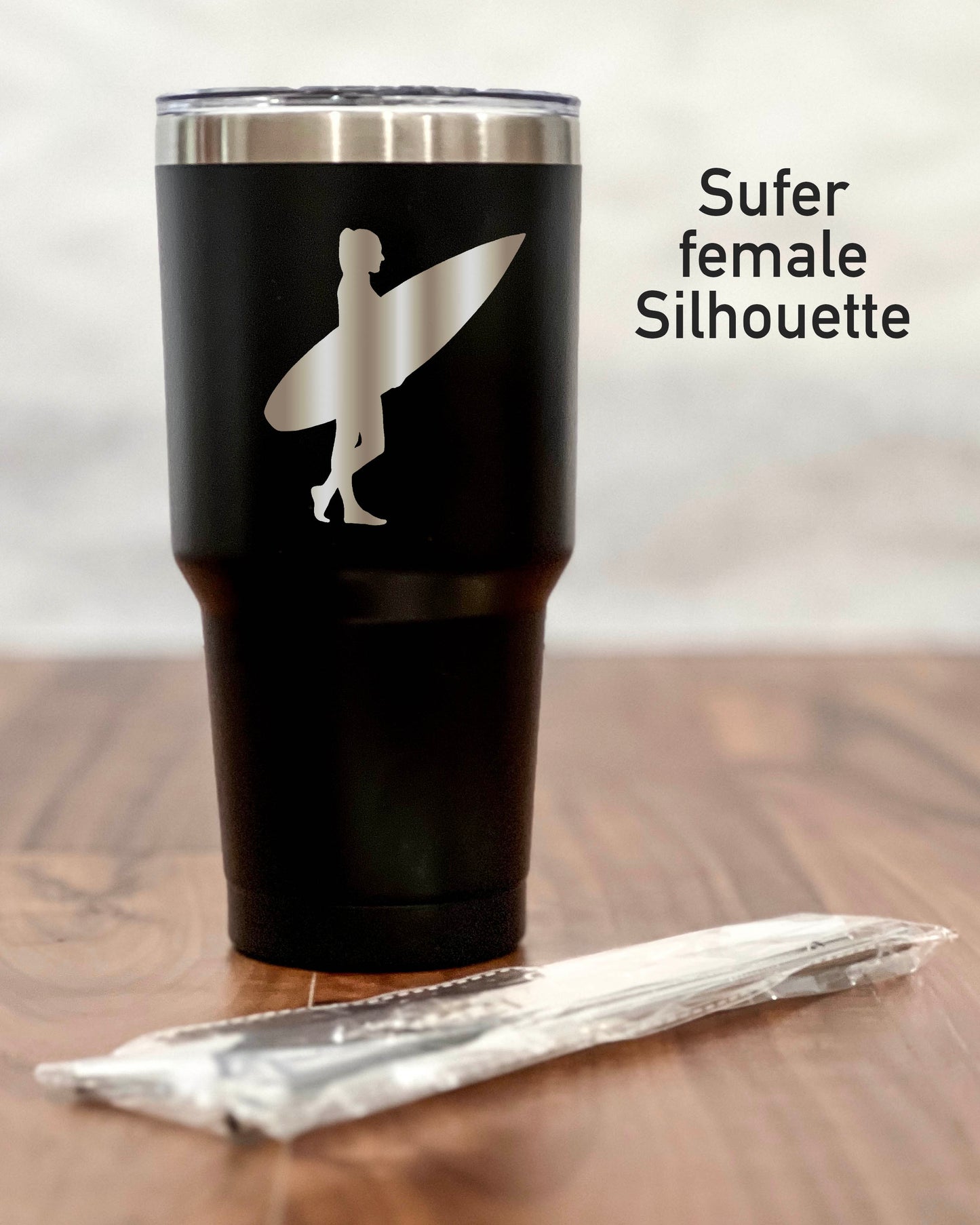 30 ounce Black Tumbler with Surfer silhouette
