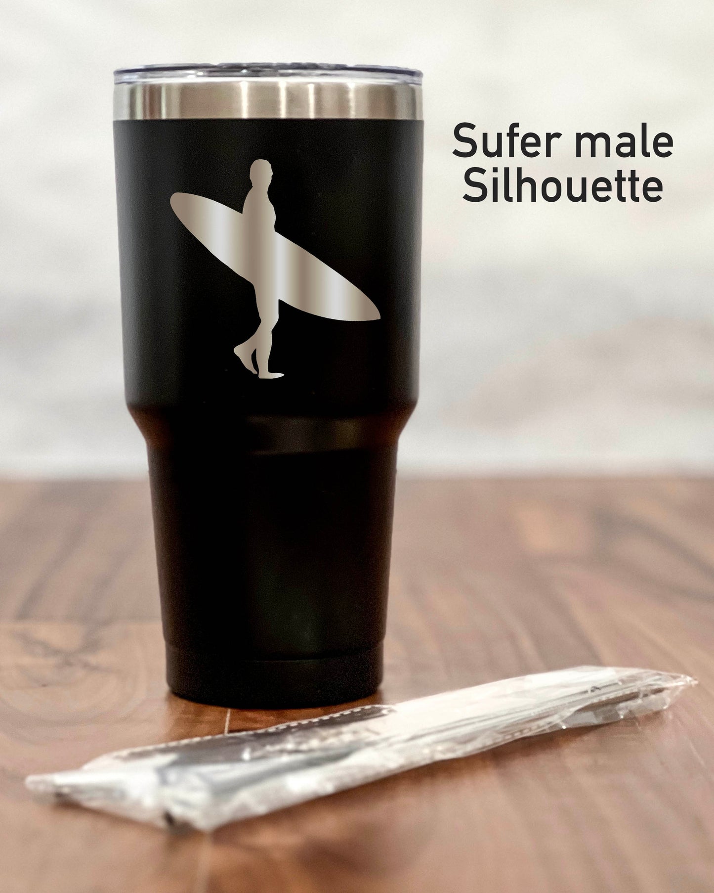 30 ounce Black Tumbler with Surfer silhouette