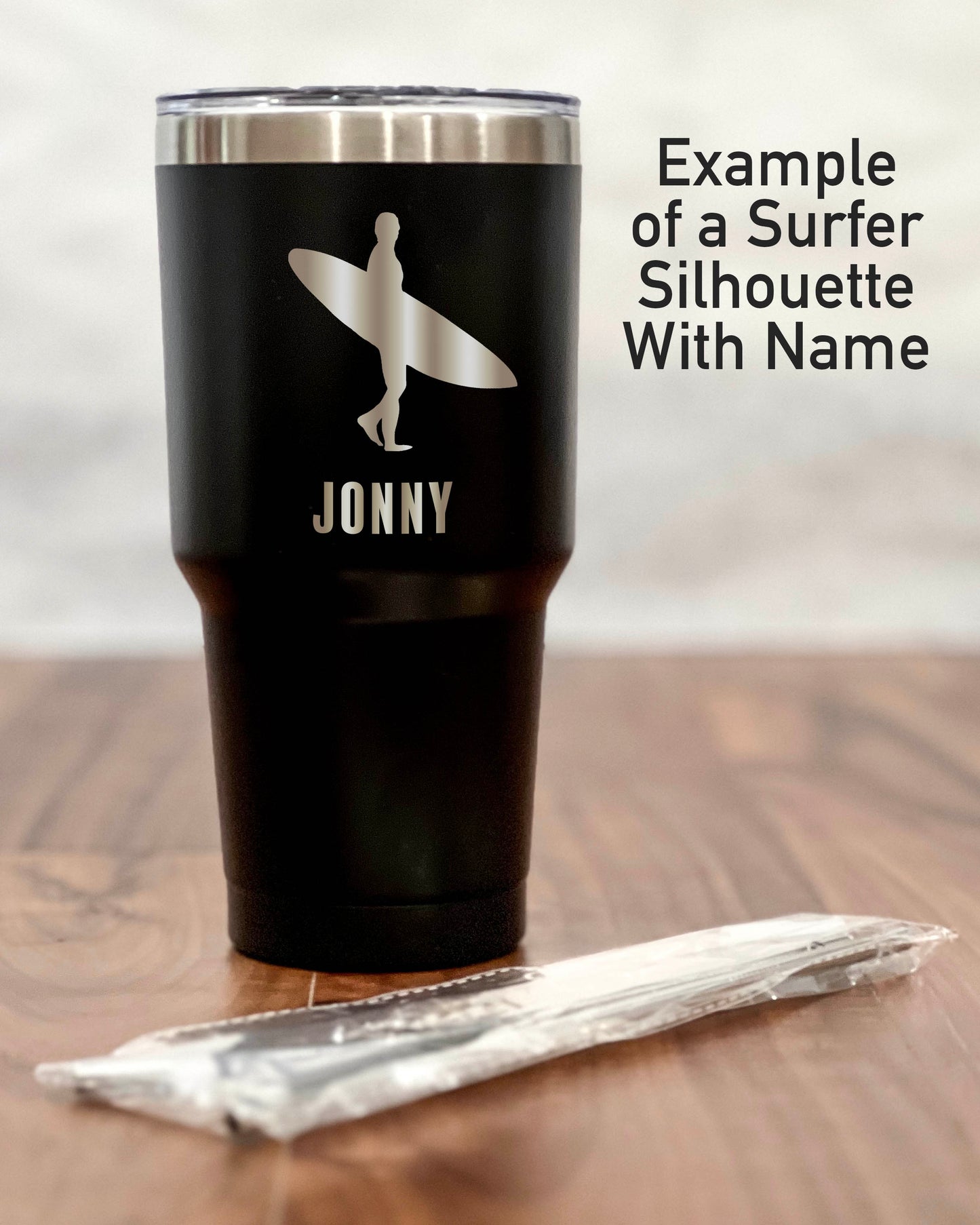 30 ounce Black Tumbler with Surfer silhouette