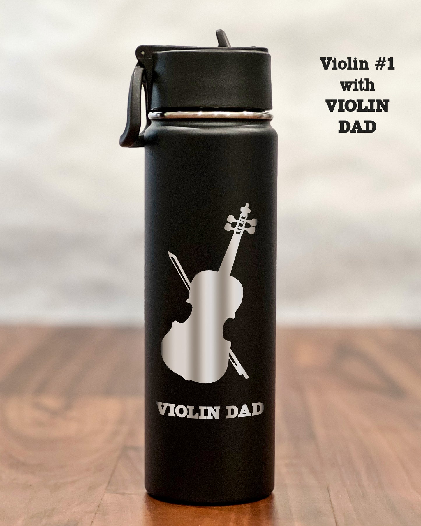 24 ounce Water Bottle with engraved Violin