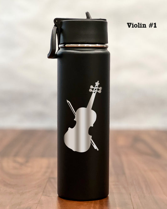 24 ounce Water Bottle with engraved Violin